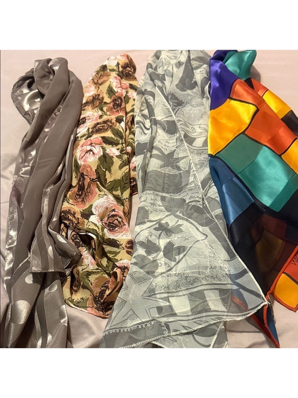 Set of Four Colorful Scarves silk shawl